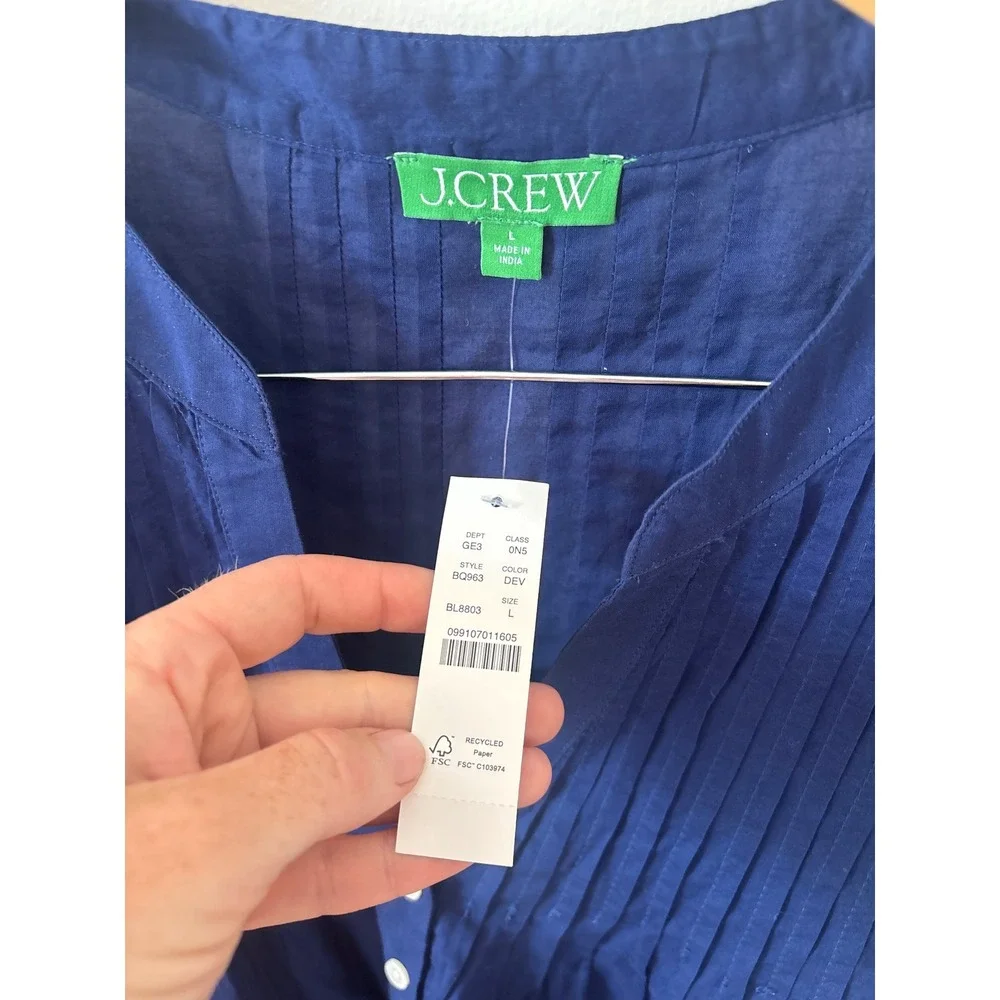 J.Crew Navy Blue Cotton Pintuck Tiered Button Front Mini Dress Tunic BQ963 L